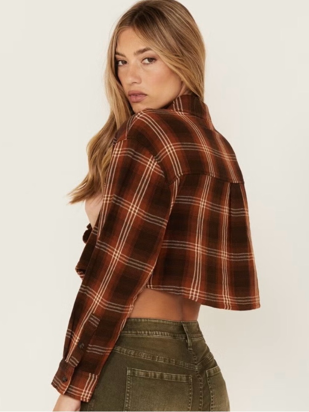 Cleo + Wolf Cropped Cotton Plaid Flannel Shirt Large
